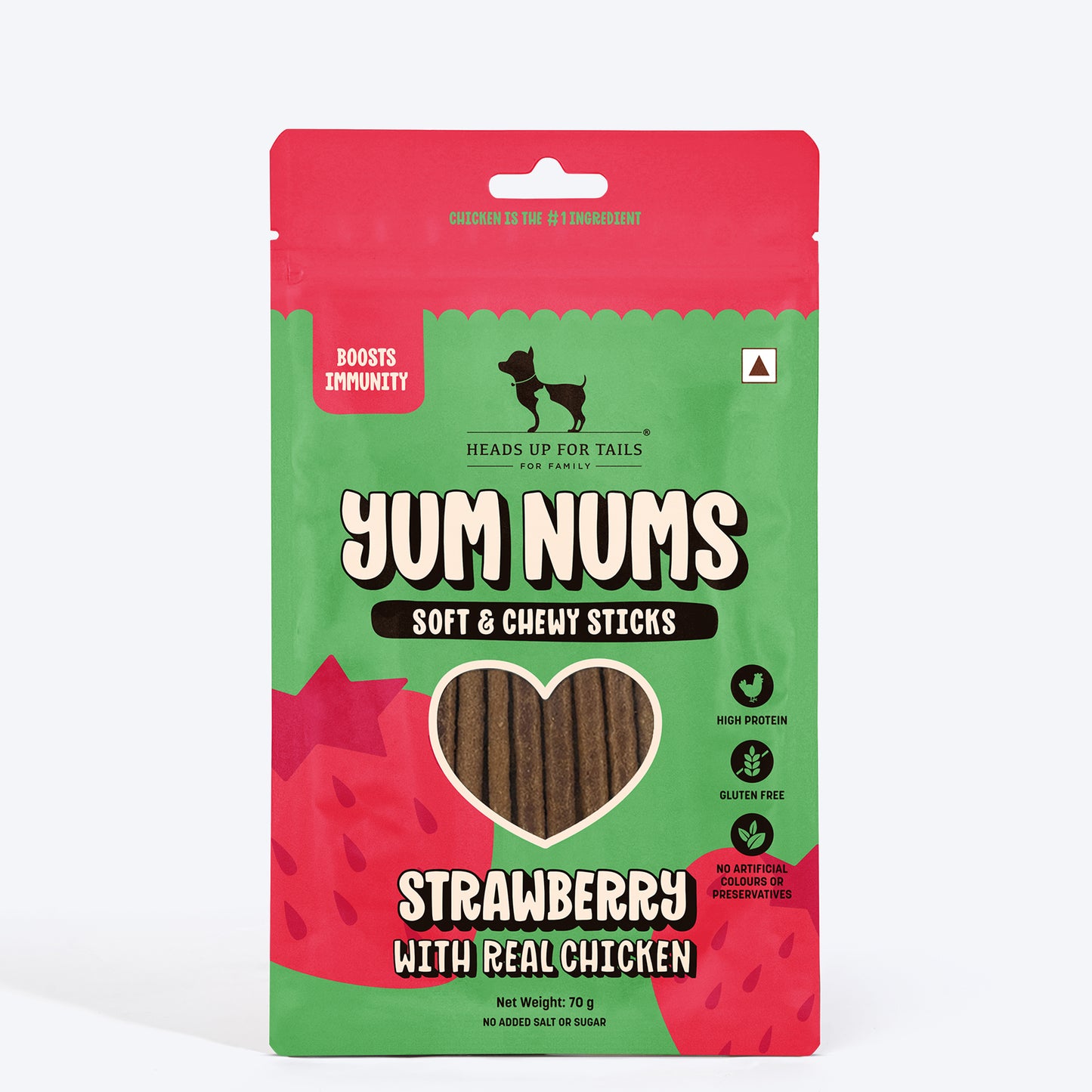 HUFT Yum Nums Soft & Chewy Sticks Strawberry with Real Chicken Treat For Dogs - 70g