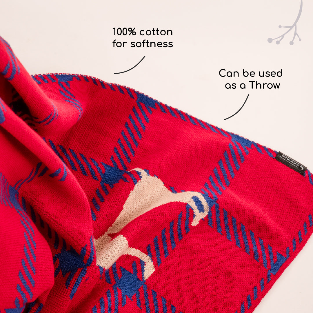 HUFT Warm Hug Blanket For Pets - Red & Navy Blue - Heads Up For Tails