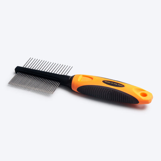 HUFT Double Sided Steel Comb for Cats & Dogs - Orange - Heads Up For Tails