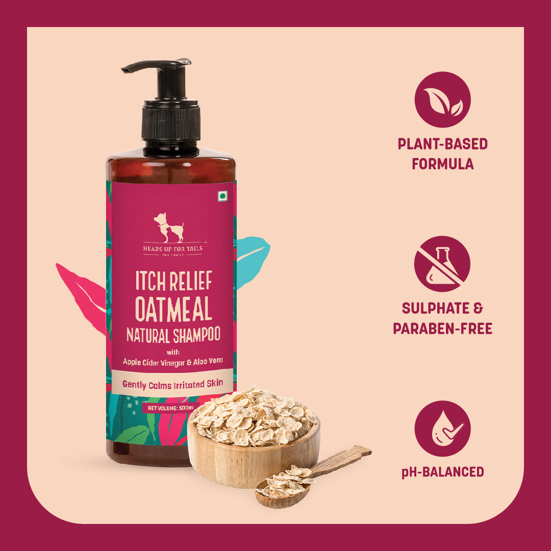 HUFT Natural Itch Relief Oatmeal Shampoo For Dogs - Apple Cider Vinegar & Aloe Vera - Heads Up For Tails