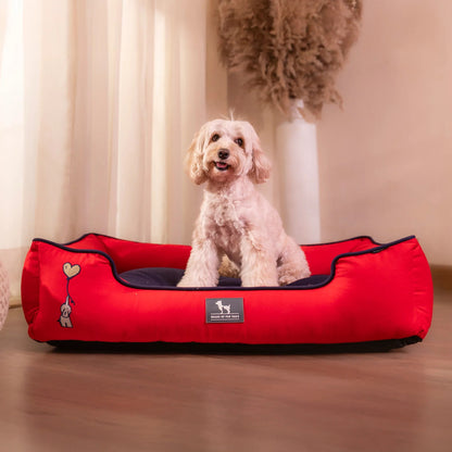 HUFT Ellie Classic Lounger Bed For Dog - Red & Navy