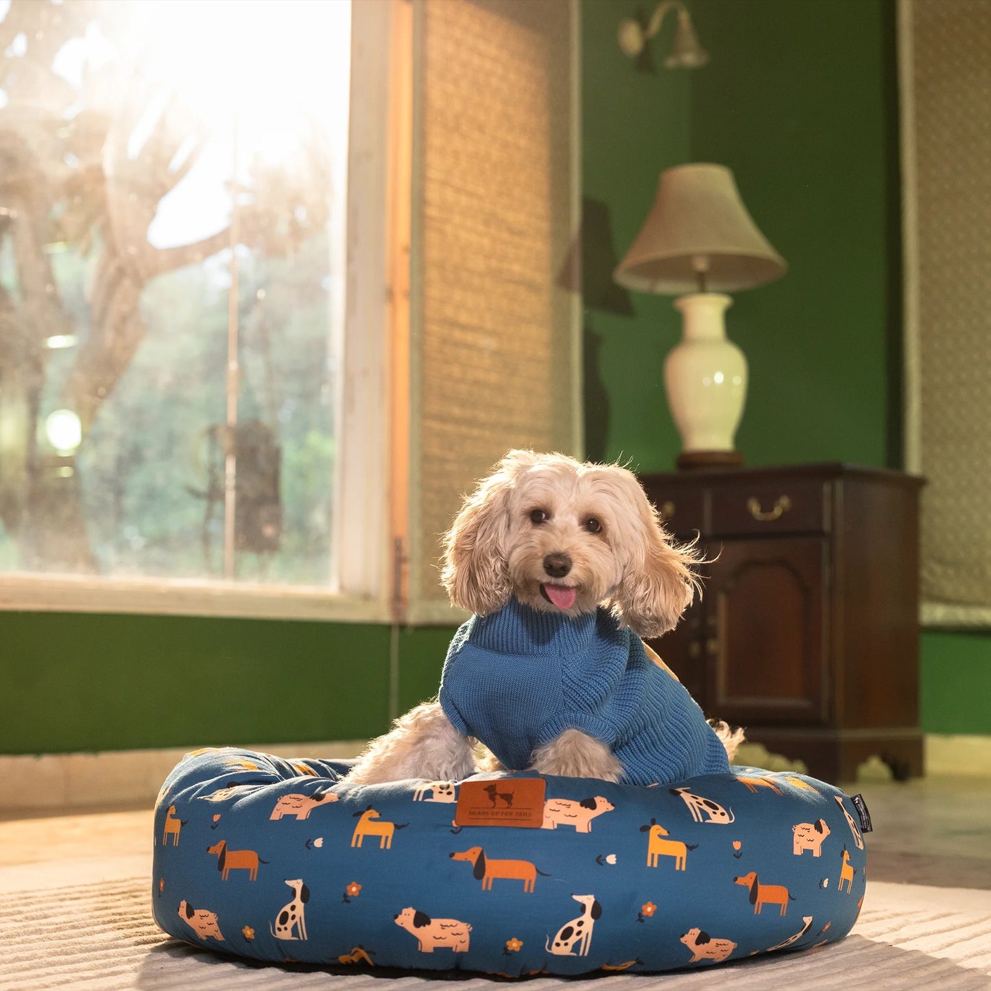 HUFT Bark & Bloom Donut Bed For Dog - Blue