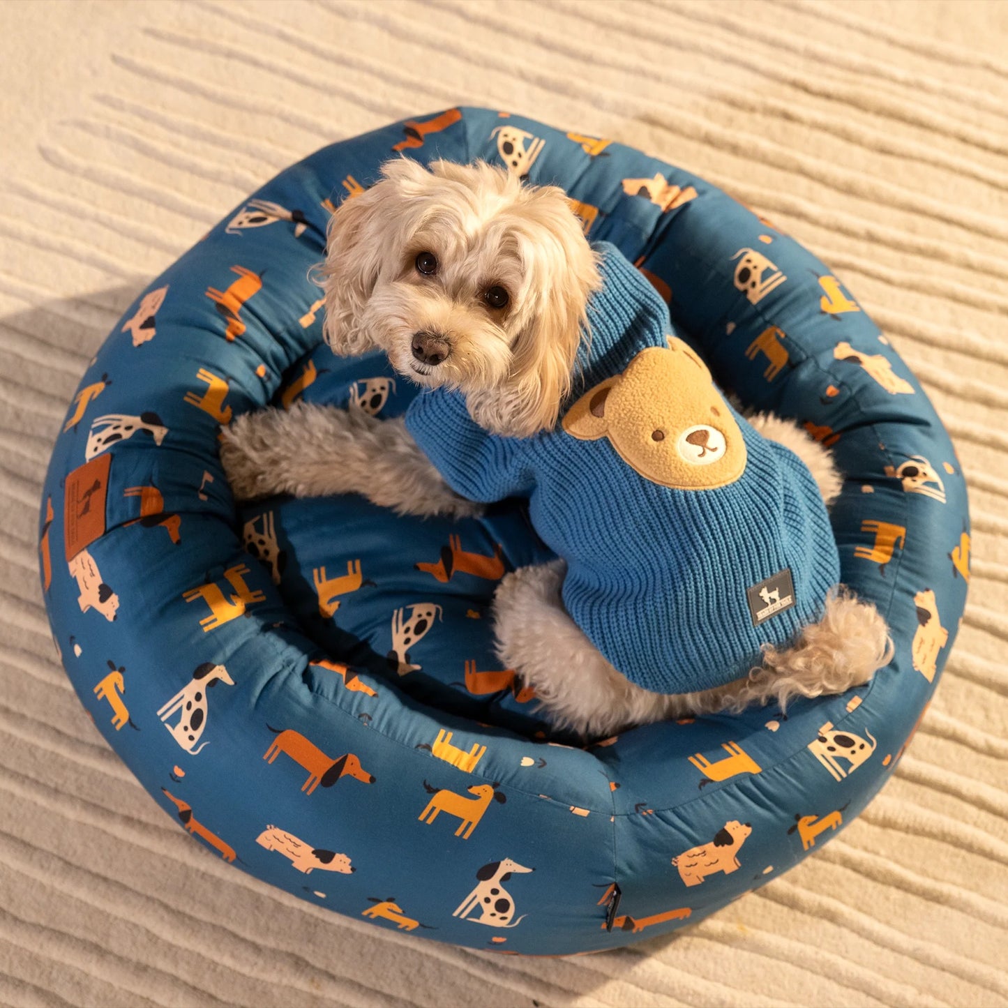 HUFT Bark & Bloom Donut Bed For Dog - Blue