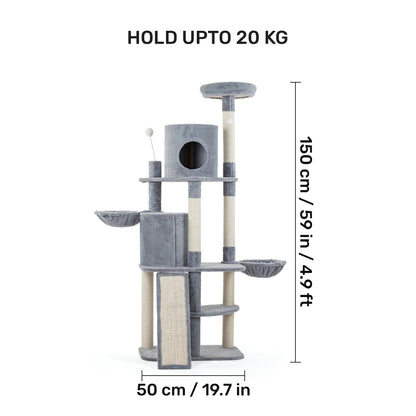 HUFT Meowtrix Tower Multipurpose Cat Tree - Grey