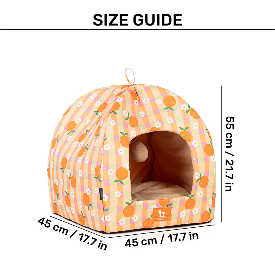 HUFT Tangy Blossoms Tent Bed For Cats - Orange
