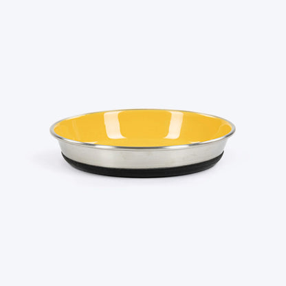 HUFT Purrfect Treat Printed Steel Bowl For Cat - Yellow