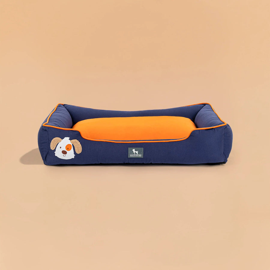 HUFT Woofie Classic Lounger Bed For Dog - Blue & Orange