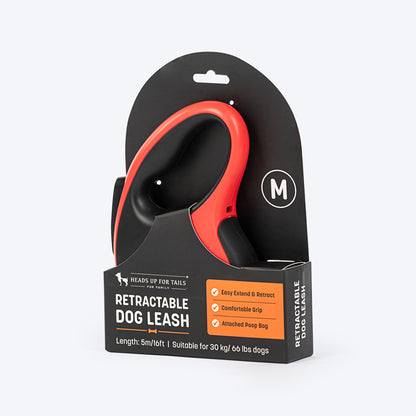 HUFT Retractable Leash With Poop Bag Dispenser For Dog - Red