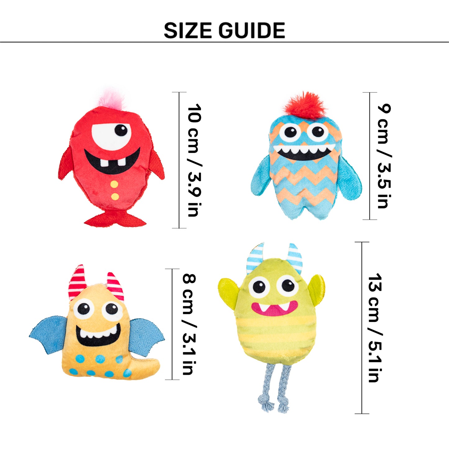 HUFT Mini Monsters Plush Toys for Cat Multicolour - Pack of 4
