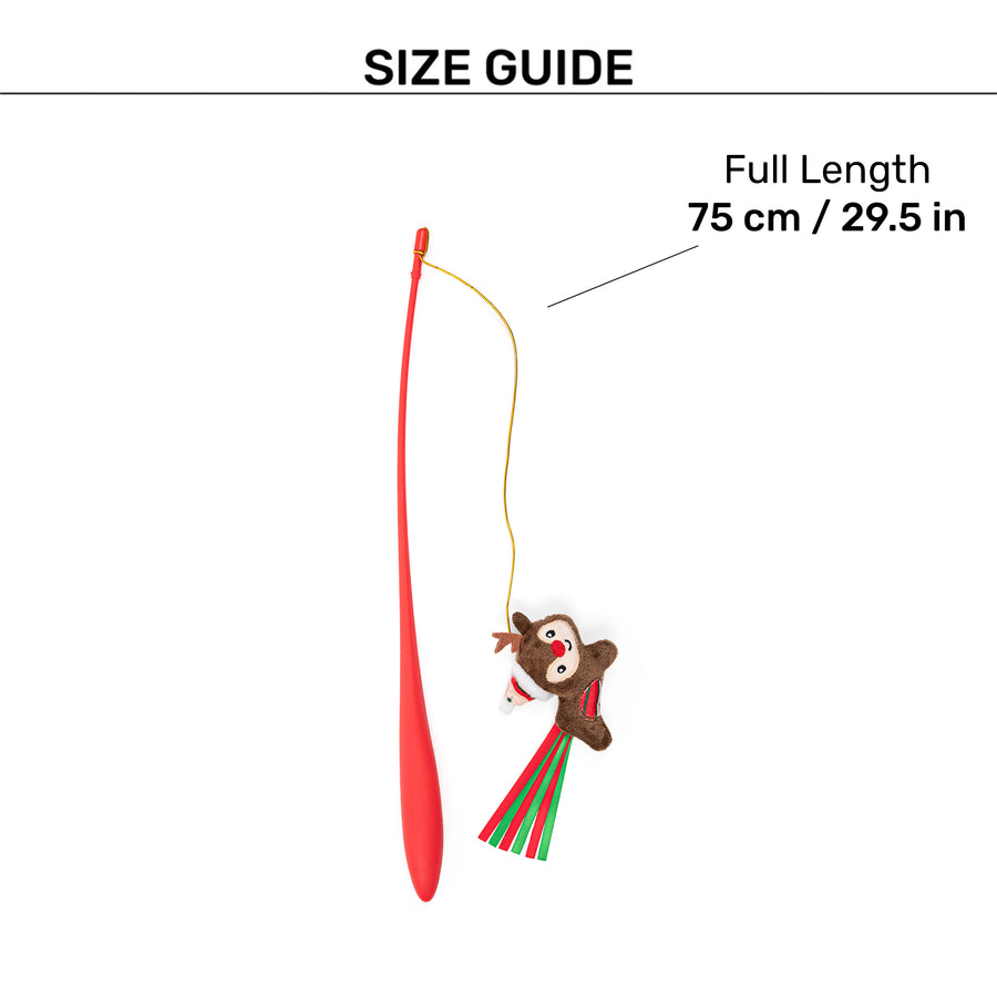HUFT Rosy Reindeer Wand Toy for Cat - Red & Brown