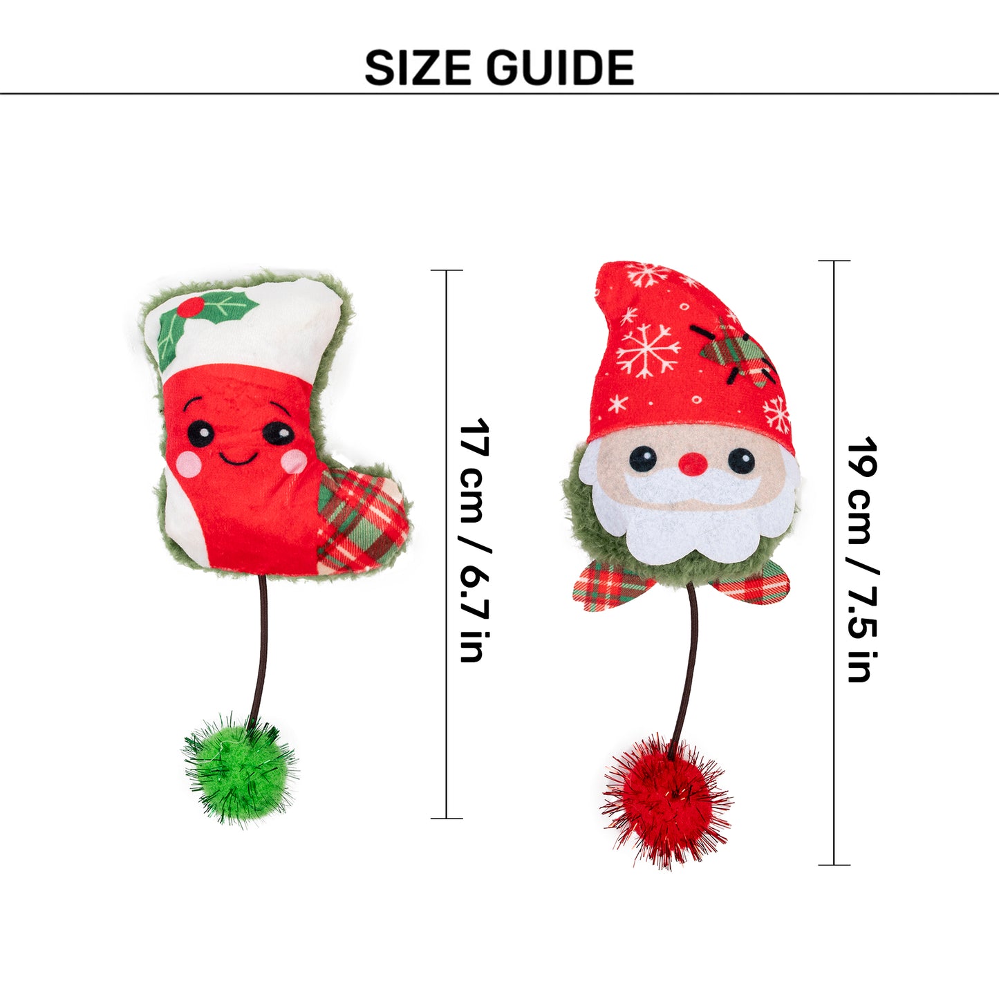 HUFT Ho Ho Holiday Plush Toys for Cats - Red & Green - Pack of 2