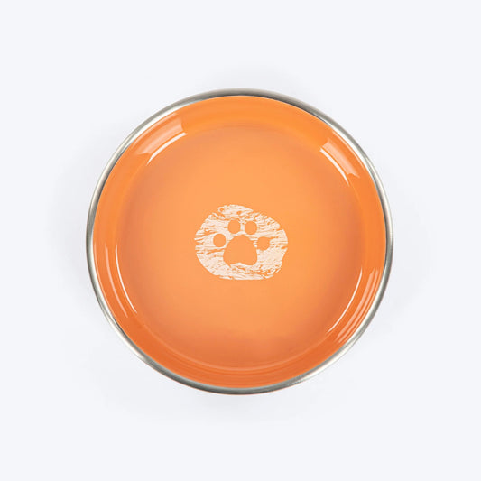 HUFT Furry Paws Printed Steel Bowl For Cat - Peach