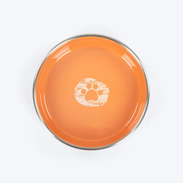 HUFT Furry Paws Printed Steel Bowl For Cat - Peach