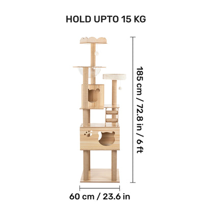 HUFT Woodsy Whiskers Multipurpose Cat Tree - Beige