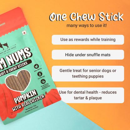 HUFT Yum Nums Pumpkin With Real Chicken Soft & Chewy Sticks Treat For Dogs - 70g