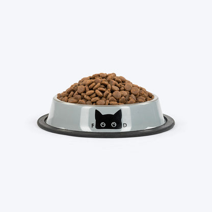 HUFT Eyes On Prize Printed Steel Bowl For Cat - Grey