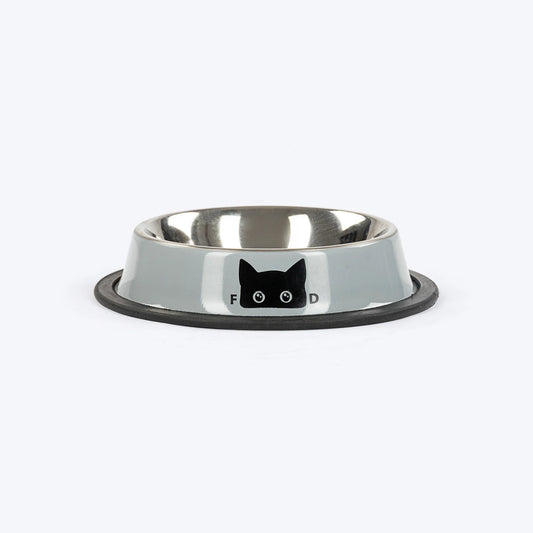 HUFT Eyes On Prize Printed Steel Bowl For Cat - Grey