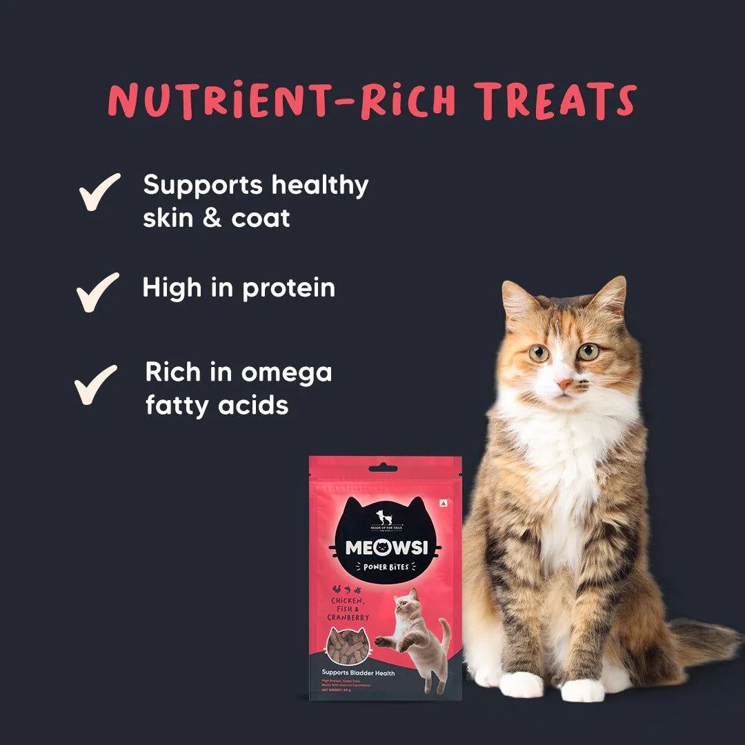 Meowsi by HUFT Chicken, Fish & Cranberry Power Bites Cat Treats - 50 gm