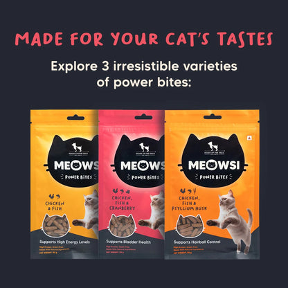 Meowsi by HUFT Chicken, Fish & Cranberry Power Bites Cat Treats - 50 gm