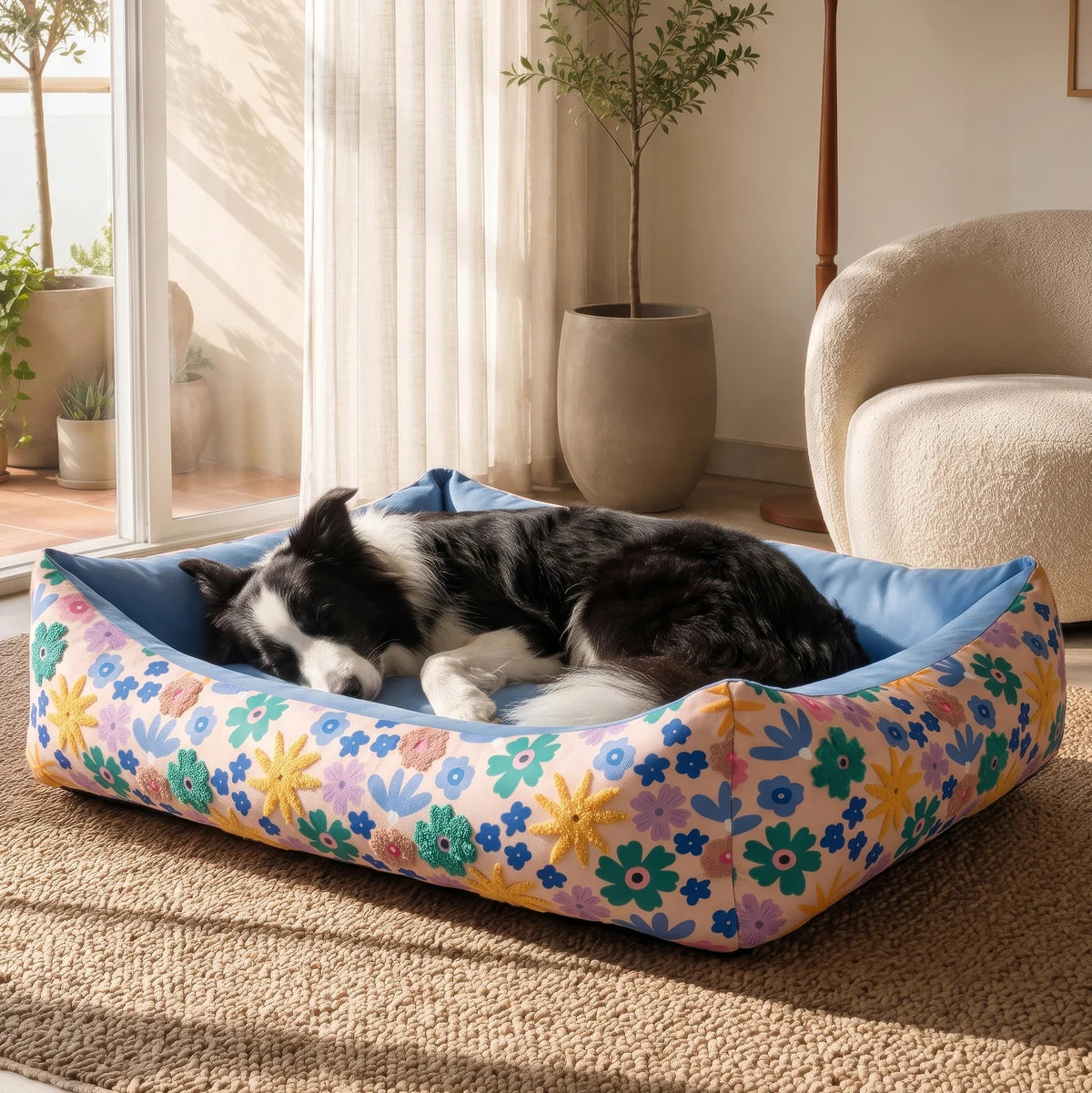 HUFT Bloomscape Lounger Bed For Dog - Blue