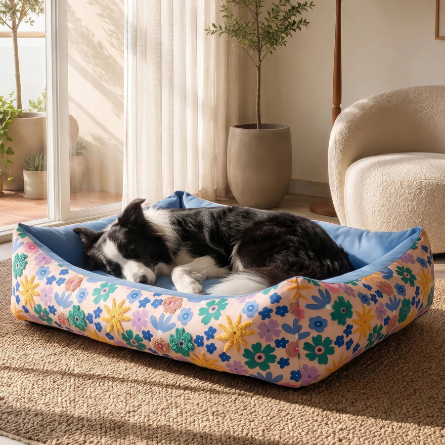 HUFT Bloomscape Lounger Bed For Dog - Blue