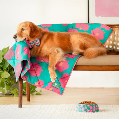 HUFT Pawsome Blossom Blanket For Dog & Cat - Green & Pink