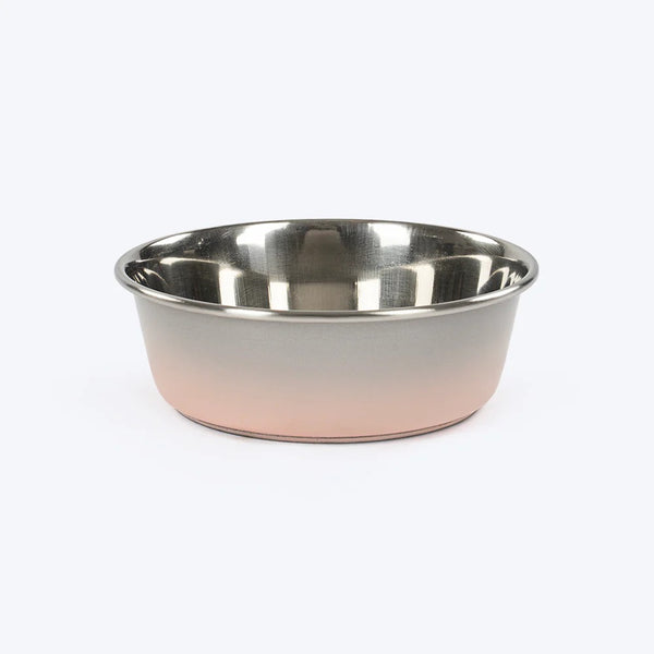 HUFT Tiny Tails Printed Steel Bowl For Puppy - Pink & Grey