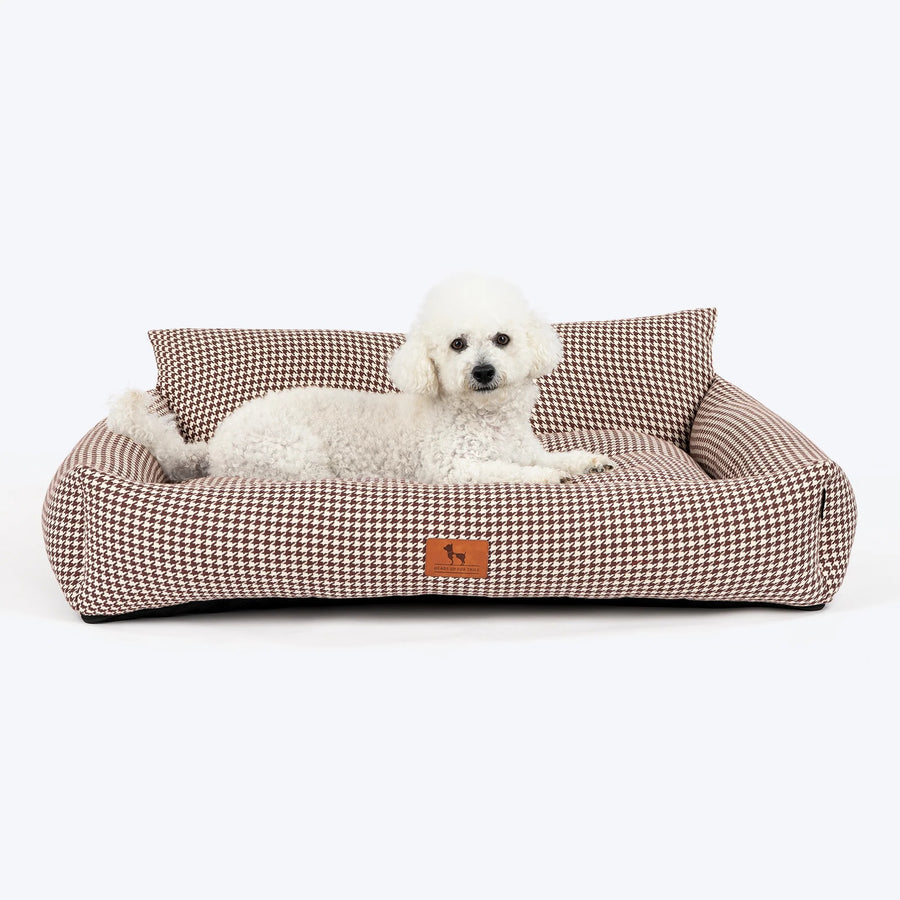 HUFT Cookie Houndstooth Lounger Bed For Dog - Brown