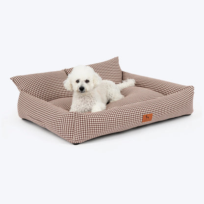 HUFT Cookie Houndstooth Lounger Bed For Dog - Brown