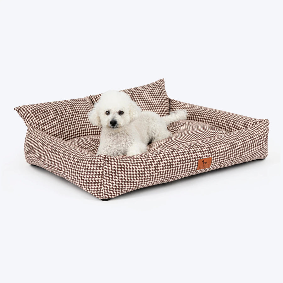 HUFT Cookie Houndstooth Lounger Bed For Dog - Brown