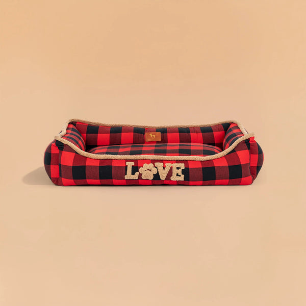 HUFT Love Plaid Lounger Bed For Dog - Red & Black