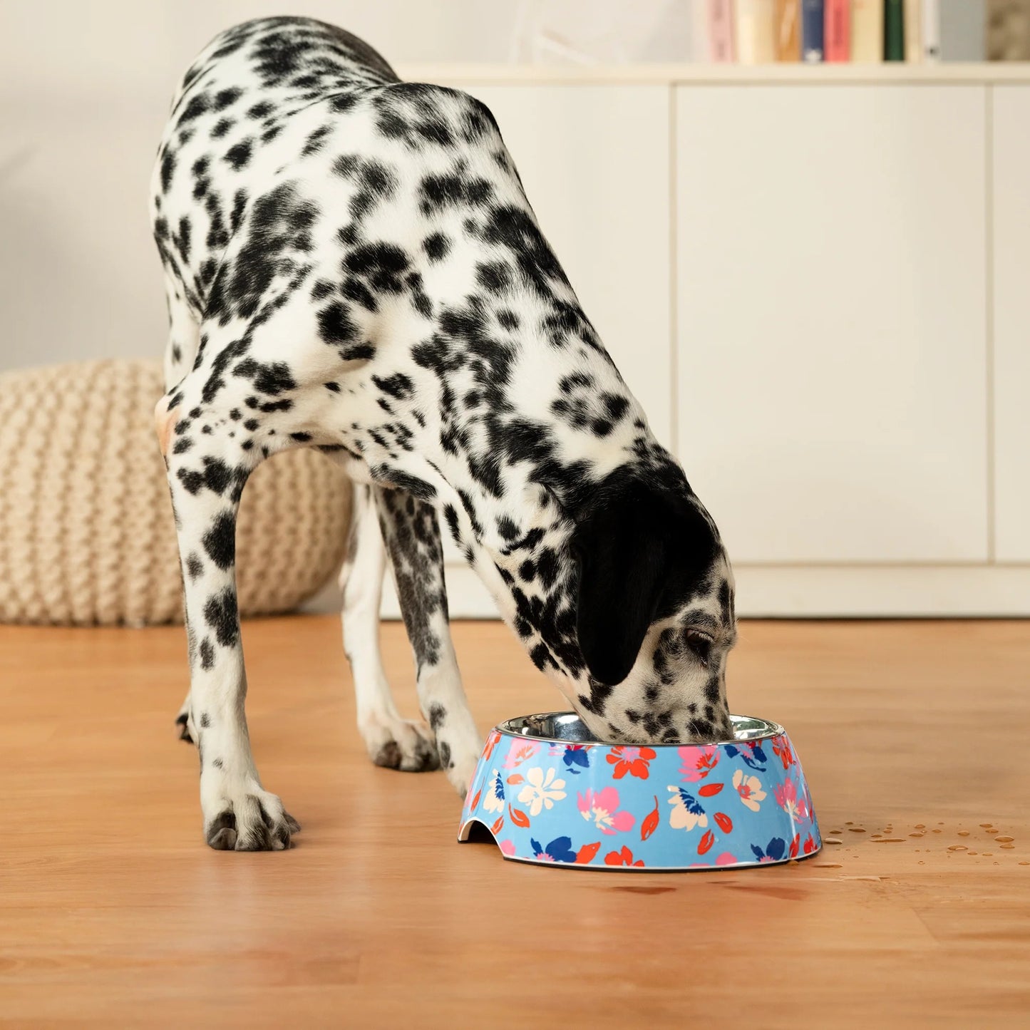 HUFT Summer Bloom Printed Melamine Bowl With Steel Insert For Dog - Blue