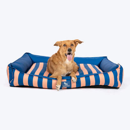 HUFT Happy Stripes Lounger Bed For Dog - Navy & Peach