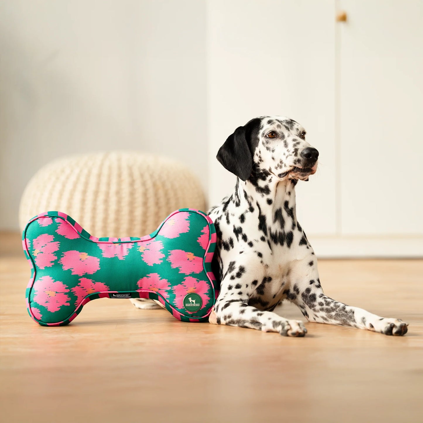 HUFT Pawsome Blossom Bone Cushion For Dog - Green & Pink
