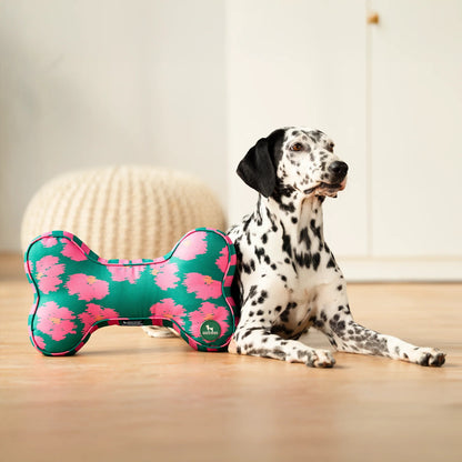 HUFT Pawsome Blossom Bone Cushion For Dog - Green & Pink