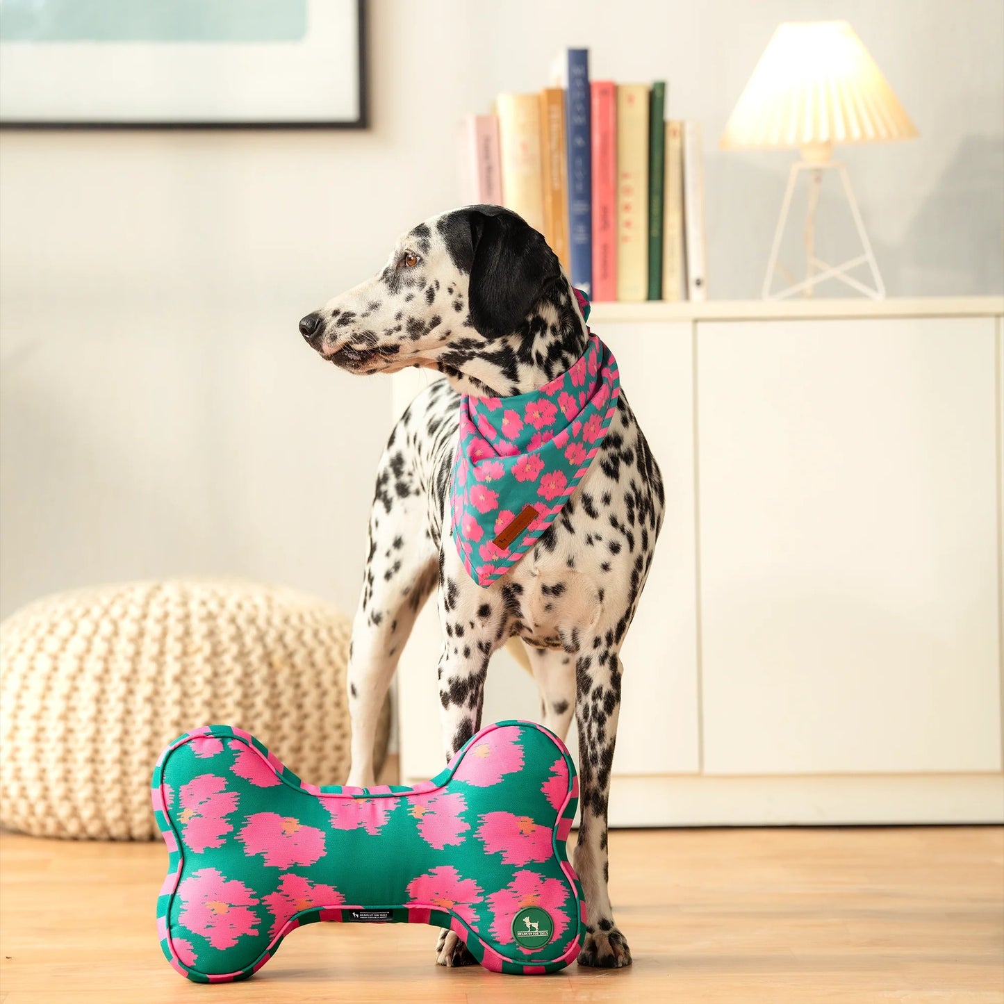 HUFT Pawsome Blossom Knot Bandana For Dog - Green & Pink