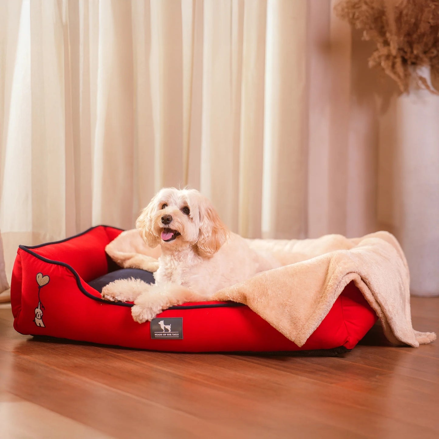 HUFT Ellie Classic Lounger Bed For Dog - Red & Navy
