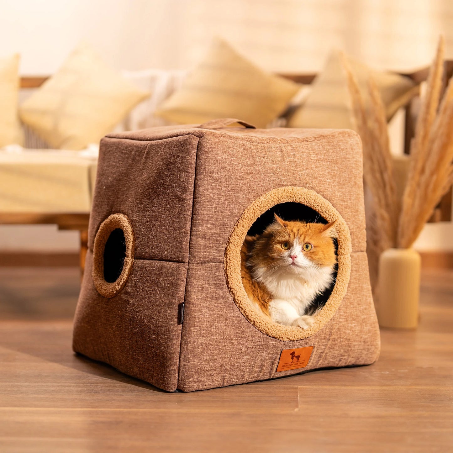 HUFT Furbulous Tent Bed For Cat - Brown & Beige