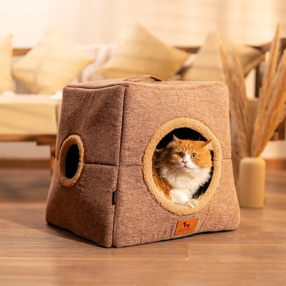 HUFT Furbulous Tent Bed For Cat - Brown & Beige