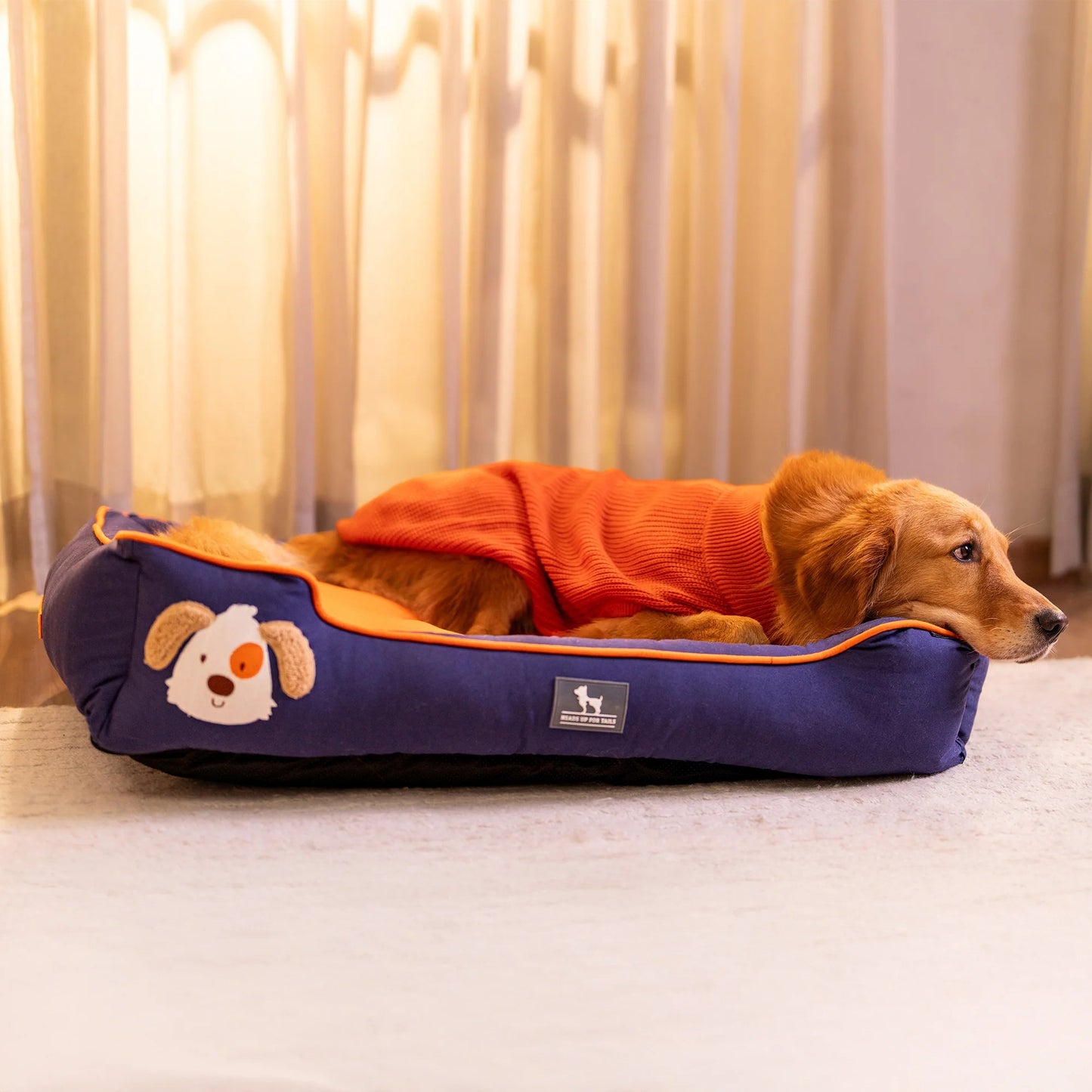 HUFT Woofie Classic Lounger Bed For Dog - Blue & Orange