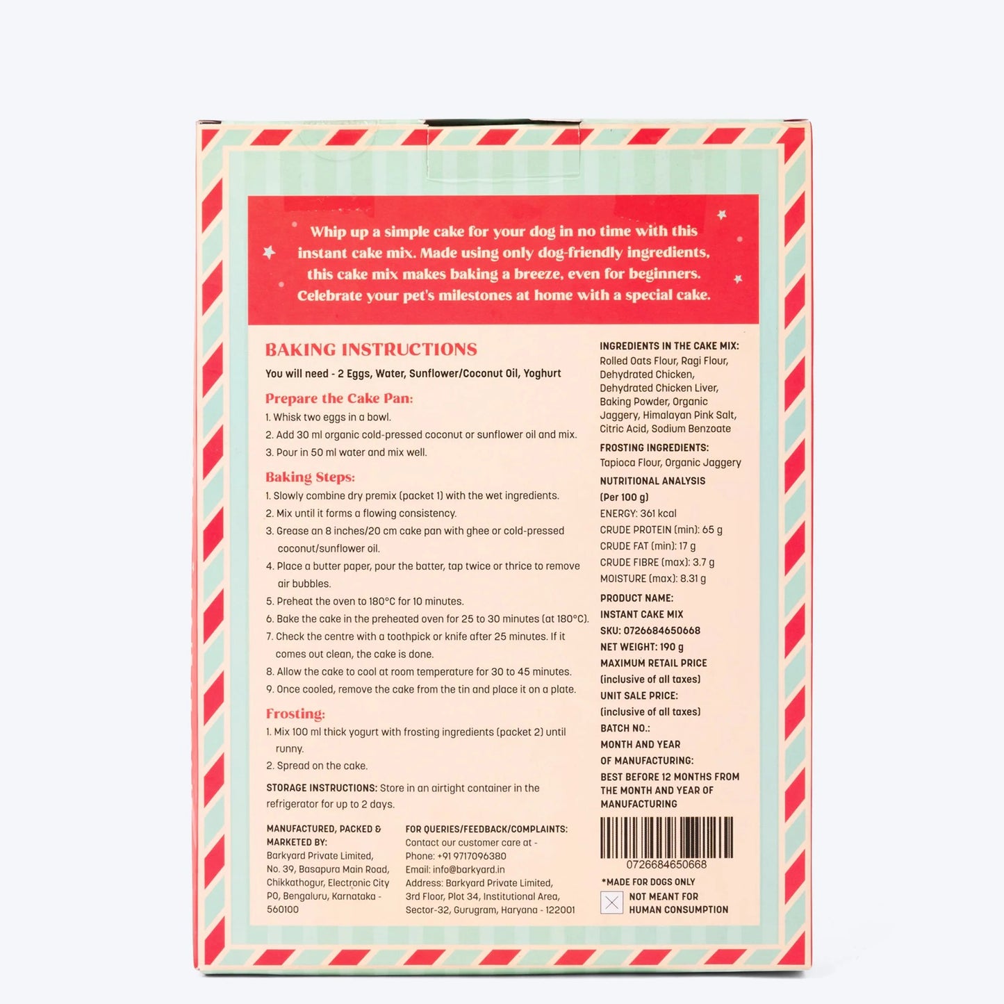 HUFT Instant Chicken Cake Frosting Mix Treat For Dog - 190 g