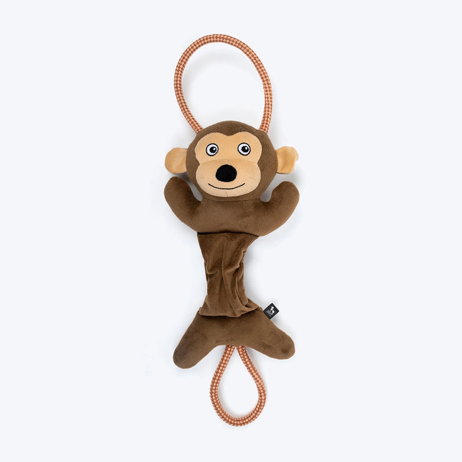 HUFT Bungee Monkey Squeaky Plush Toy For Dog - Brown