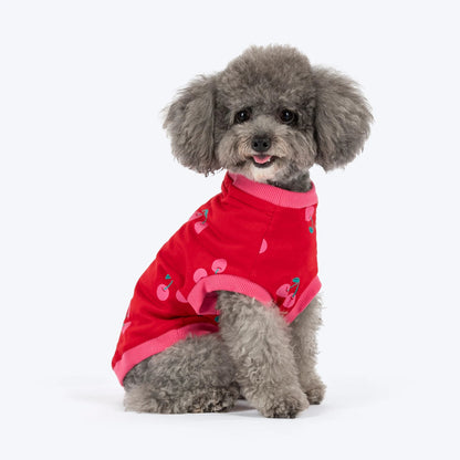 HUFT Cherry Pop Printed T-Shirt For Small Dog - Red