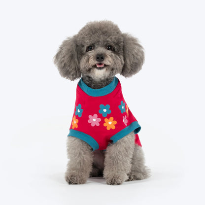 HUFT Awesome Blossom Printed T-Shirt For Small Dog - Magenta