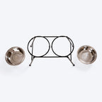 HUFT High Double Diner Stand With Steel Bowl Inserts For Dogs - Black - L