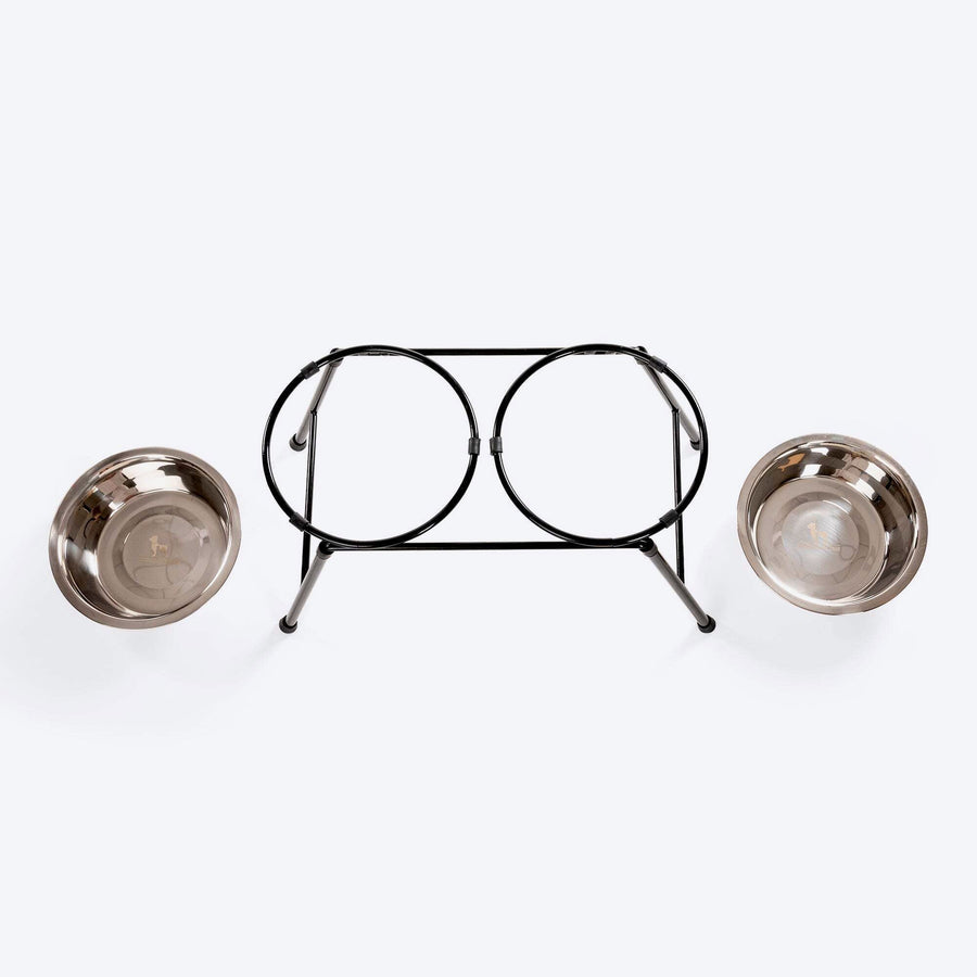 HUFT High Double Diner Stand With Steel Bowl Inserts For Dogs - Black - L