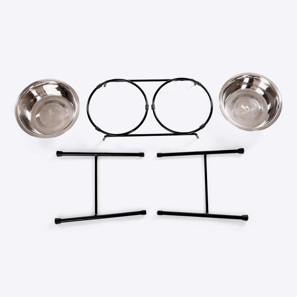 HUFT High Double Diner Stand With Steel Bowl Inserts For Dogs - Black - L