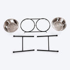 HUFT High Double Diner Stand With Steel Bowl Inserts For Dogs - Black - L