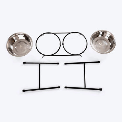 HUFT High Feeder Double Diner Stand With Steel Dog Bowl Inserts - Black