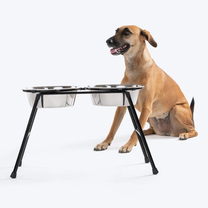 HUFT High Feeder Double Diner Stand With Steel Dog Bowl Inserts - Black
